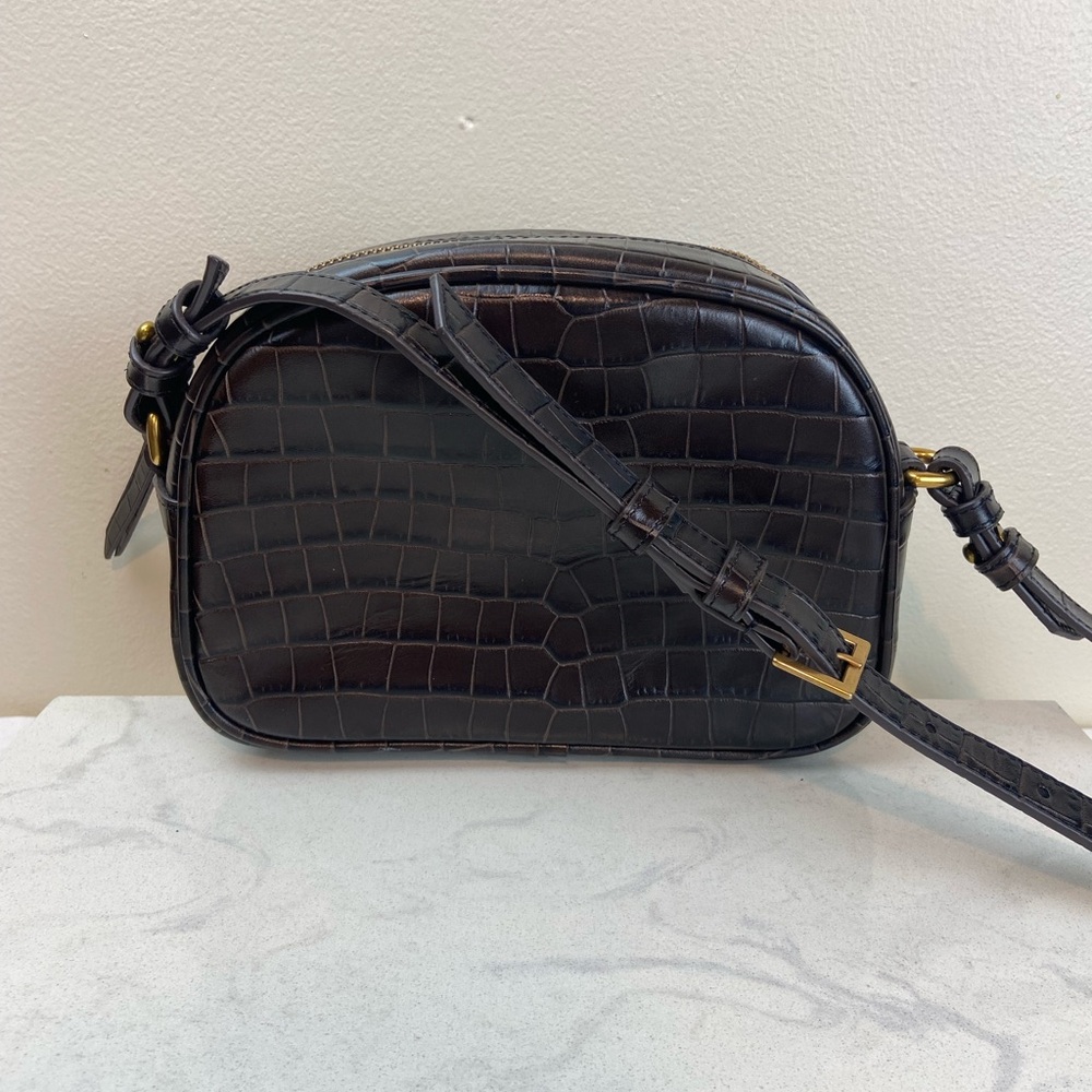J. Crew Dark Brown Croc-Embossed Leather Crossbody Bag - Picture 2 of 6